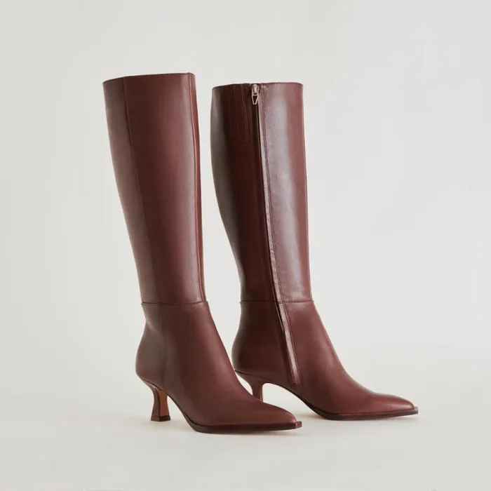 Dolce Vita Auggie Wide Calf Boots Chocolate Leather Women Boots and Booties