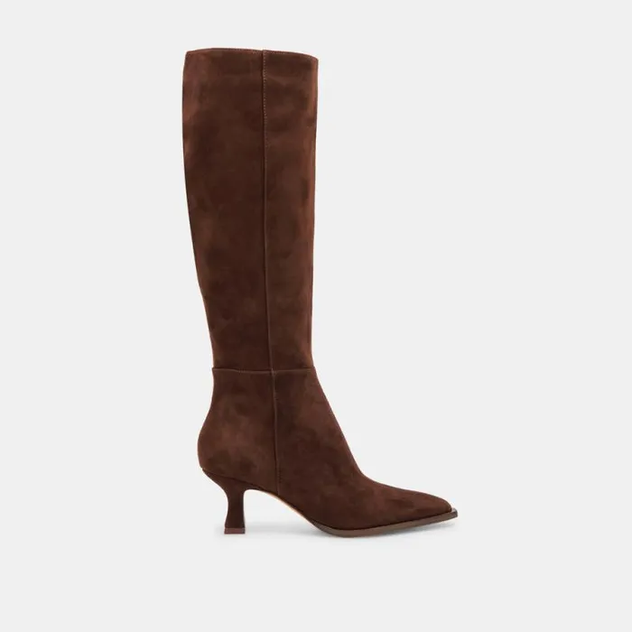 Dolce Vita Auggie Wide Calf Boots Dk Brown Suede Women Boots and Booties