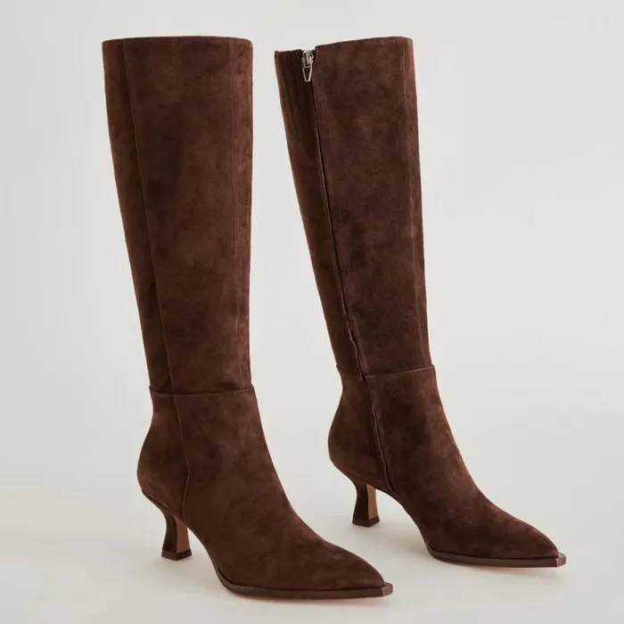 Dolce Vita Auggie Wide Calf Boots Dk Brown Suede Women Boots and Booties