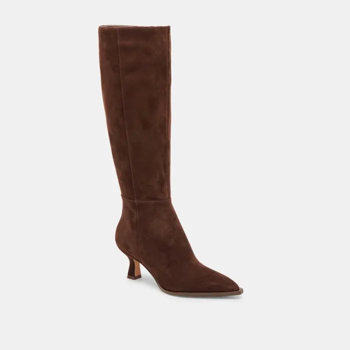 Dolce Vita Auggie Wide Calf Boots Dk Brown Suede Women Boots and Booties