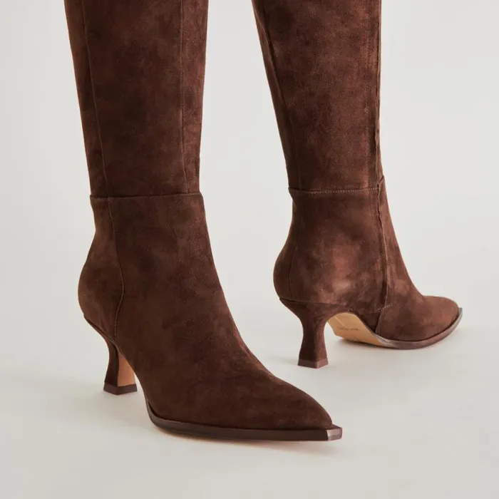Dolce Vita Auggie Wide Calf Boots Dk Brown Suede Women Boots and Booties