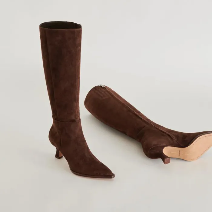 Dolce Vita Auggie Wide Calf Boots Dk Brown Suede Women Boots and Booties