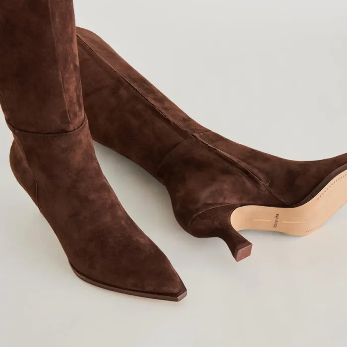 Dolce Vita Auggie Wide Calf Boots Dk Brown Suede Women Boots and Booties