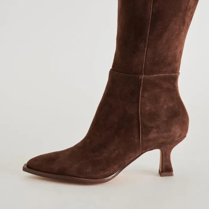 Dolce Vita Auggie Wide Calf Boots Dk Brown Suede Women Boots and Booties