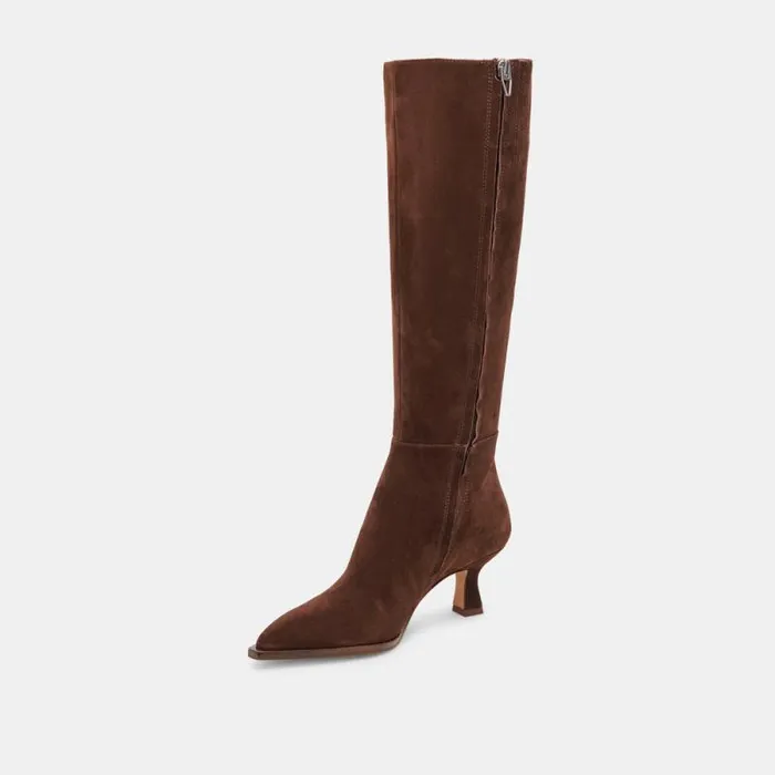 Dolce Vita Auggie Wide Calf Boots Dk Brown Suede Women Boots and Booties