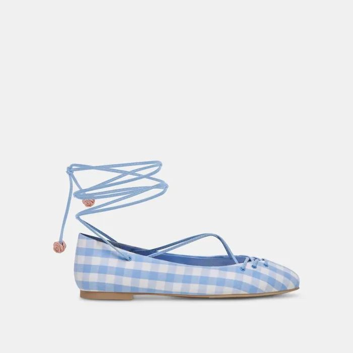 Dolce Vita Beate Ballet Flats White Blue Gingham Women Flats and Loafers