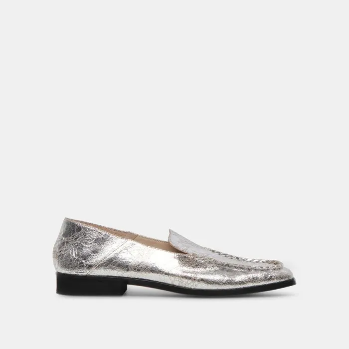 Dolce Vita Beny Flats Silver Distressed Leather Women Flats and Loafers