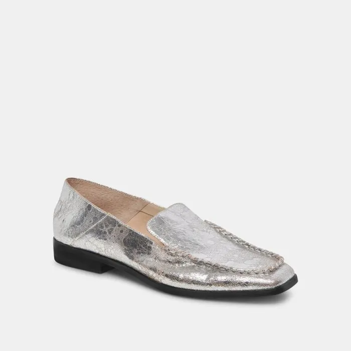Dolce Vita Beny Flats Silver Distressed Leather Women Flats and Loafers