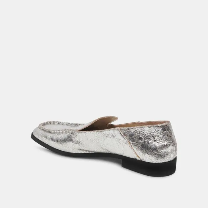 Dolce Vita Beny Flats Silver Distressed Leather Women Flats and Loafers