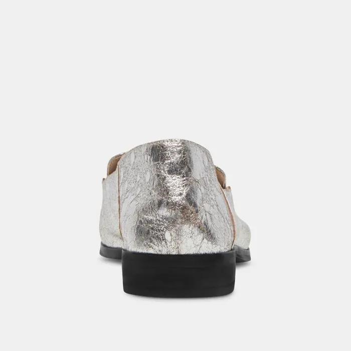 Dolce Vita Beny Flats Silver Distressed Leather Women Flats and Loafers
