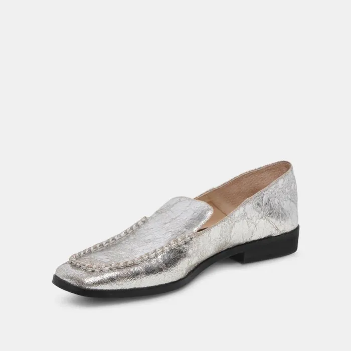 Dolce Vita Beny Flats Silver Distressed Leather Women Flats and Loafers