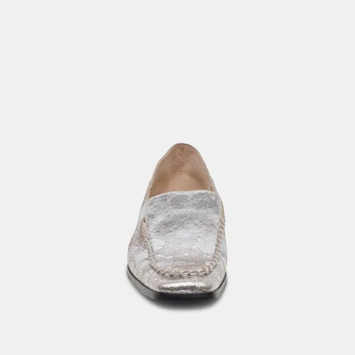 Dolce Vita Beny Flats Silver Distressed Leather Women Flats and Loafers