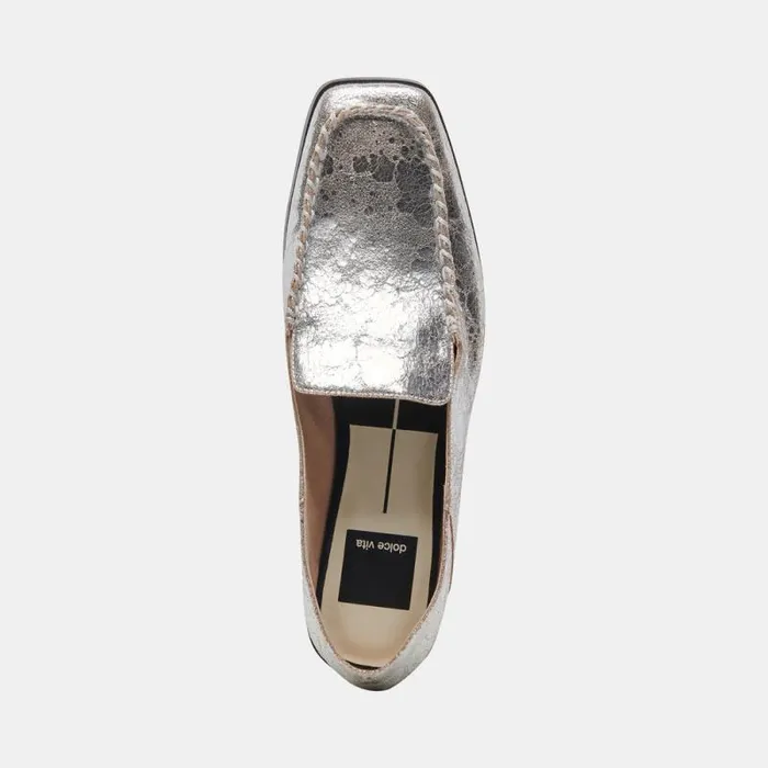 Dolce Vita Beny Flats Silver Distressed Leather Women Flats and Loafers