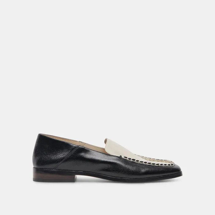 Dolce Vita Beny Wide Flats White Black Crinkle Patent Women Flats and Loafers