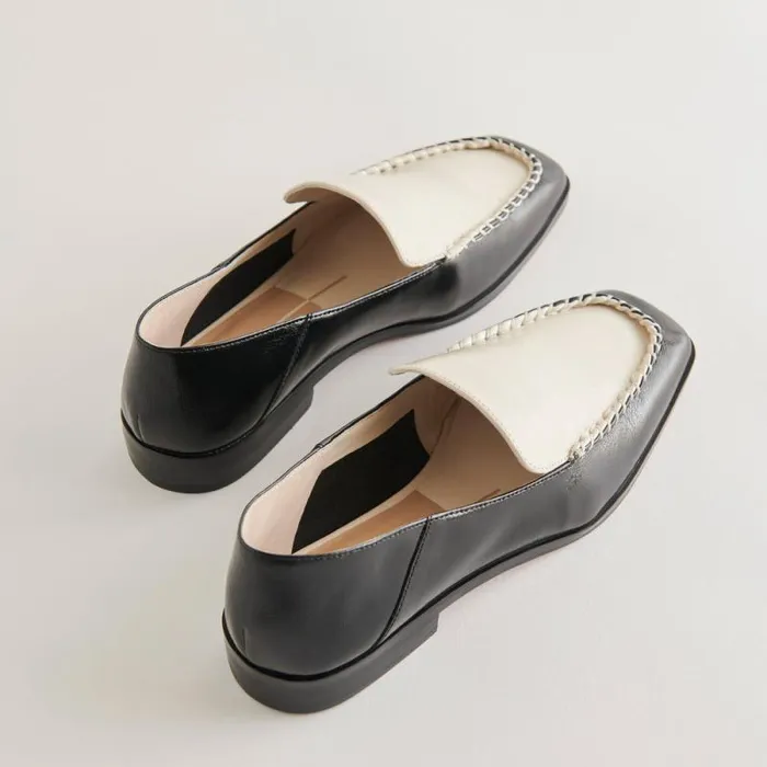 Dolce Vita Beny Wide Flats White Black Crinkle Patent Women Flats and Loafers