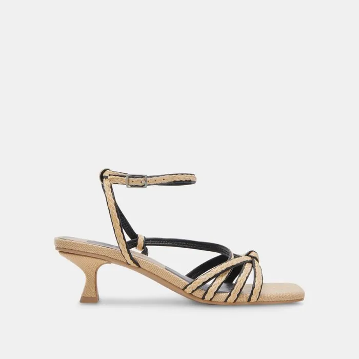 Dolce Vita Bev Braid Wide Heels Black Natural Jute Women Sandals
