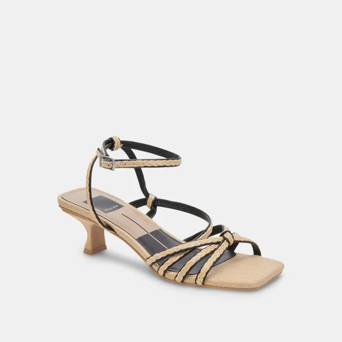 Dolce Vita Bev Braid Wide Heels Black Natural Jute Women Sandals