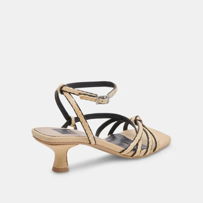 Dolce Vita Bev Braid Wide Heels Black Natural Jute Women Sandals