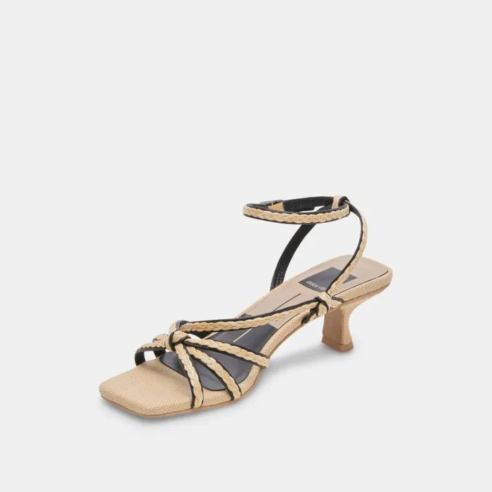 Dolce Vita Bev Braid Wide Heels Black Natural Jute Women Sandals