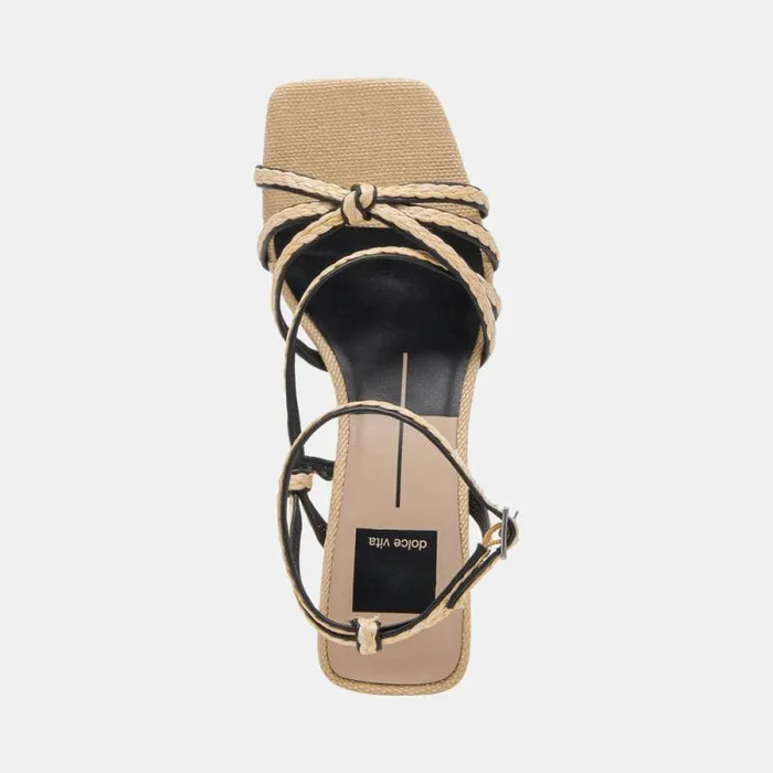 Dolce Vita Bev Braid Wide Heels Black Natural Jute Women Sandals