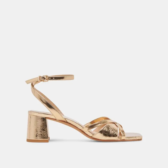 Dolce Vita Blakly Heels Gold Distressed Leather Women Heels