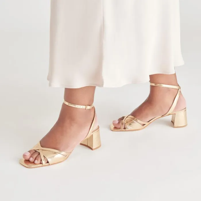 Dolce Vita Blakly Heels Gold Distressed Leather Women Heels