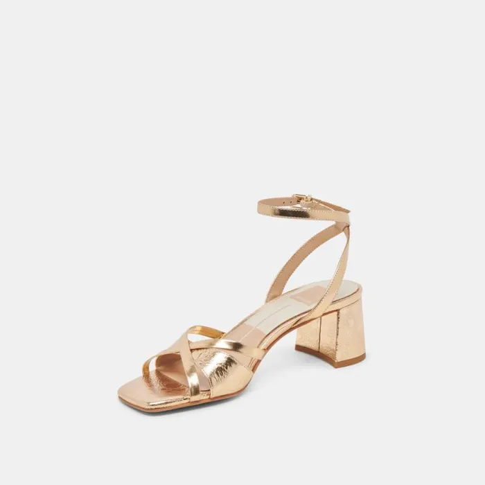 Dolce Vita Blakly Heels Gold Distressed Leather Women Heels