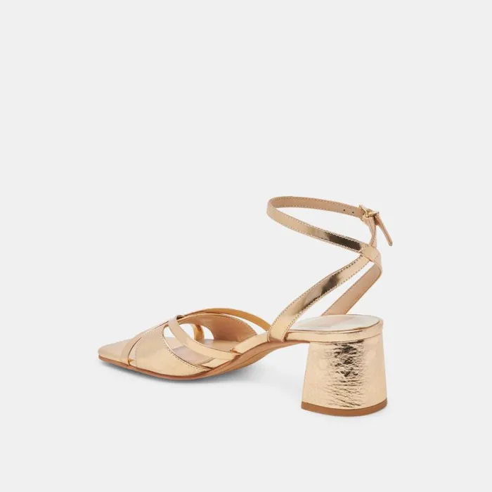 Dolce Vita Blakly Heels Gold Distressed Leather Women Heels