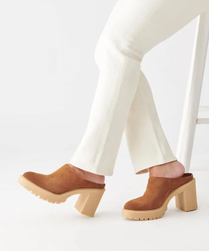 Dolce Vita Carry Heels Camel Suede Women Mules and Clogs