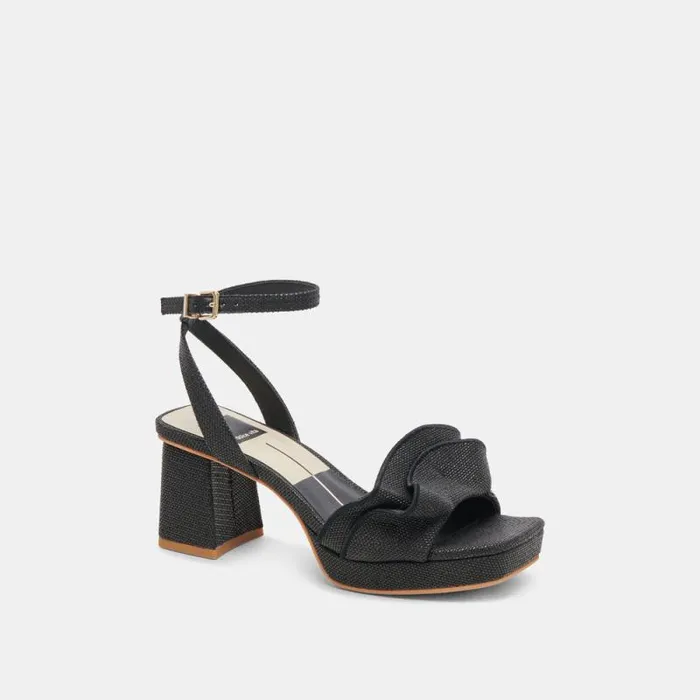 Dolce Vita Cheer Heels Black Raffia Women Heels