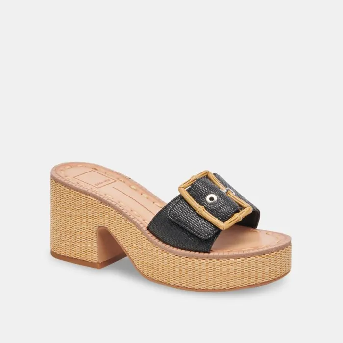 Dolce Vita Era Heels Onyx Raffia Women Sandals