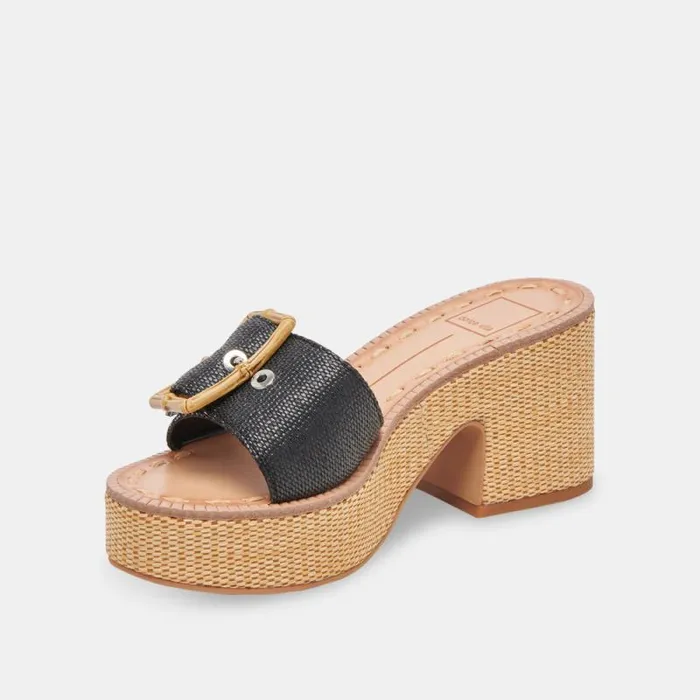 Dolce Vita Era Heels Onyx Raffia Women Sandals