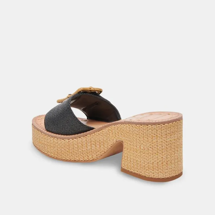 Dolce Vita Era Heels Onyx Raffia Women Sandals