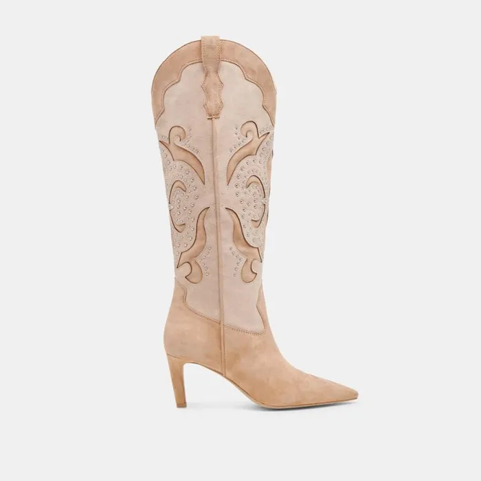 Dolce Vita Finley Stud Boots Camel Suede Women Boots and Booties
