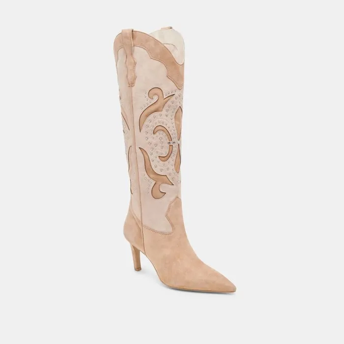 Dolce Vita Finley Stud Boots Camel Suede Women Boots and Booties