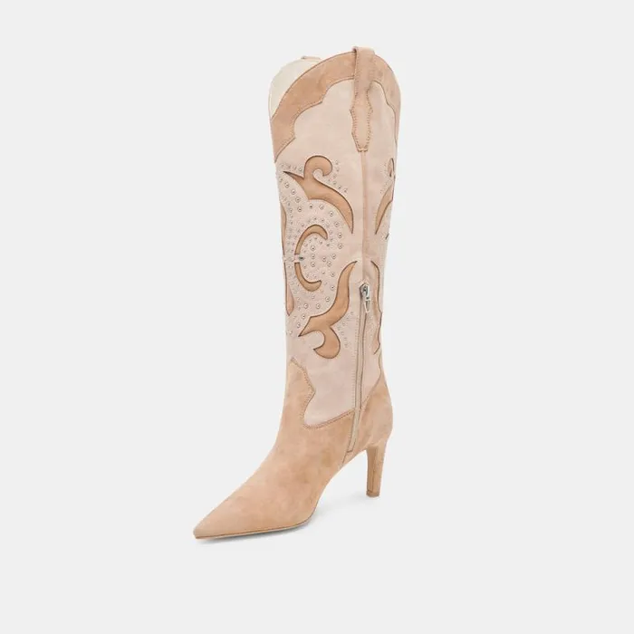 Dolce Vita Finley Stud Boots Camel Suede Women Boots and Booties