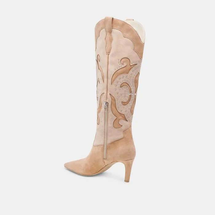 Dolce Vita Finley Stud Boots Camel Suede Women Boots and Booties