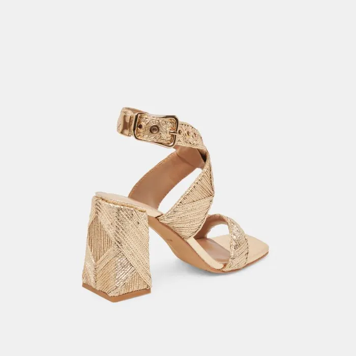 Dolce Vita Finny Deco Heels Gold Woven Stella Women Heels