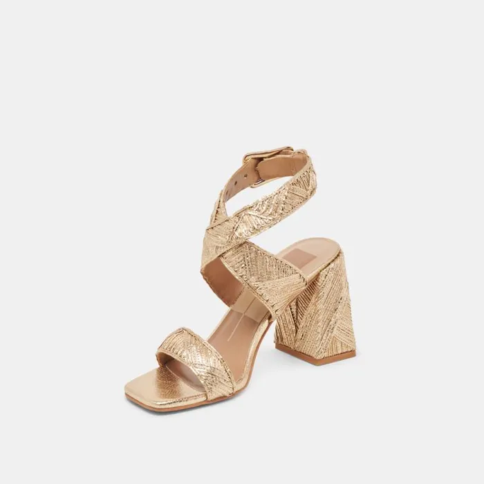 Dolce Vita Finny Deco Heels Gold Woven Stella Women Heels