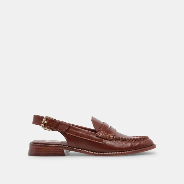 Dolce Vita Hardi Loafers Brown Crinkle Patent Women Flats and Loafers