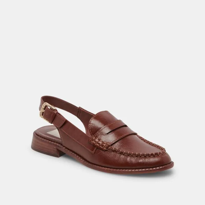 Dolce Vita Hardi Loafers Brown Crinkle Patent Women Flats and Loafers
