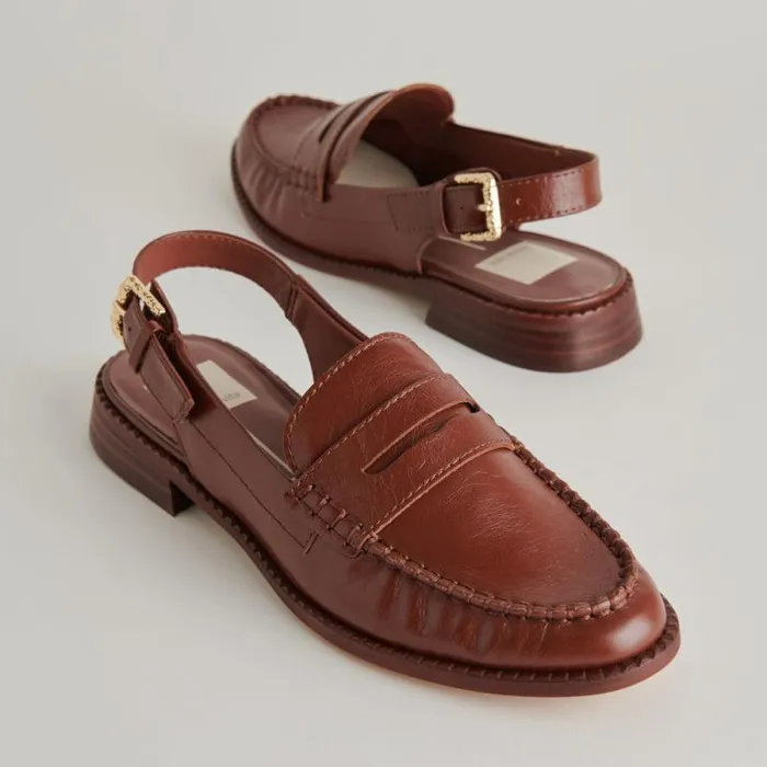 Dolce Vita Hardi Loafers Brown Crinkle Patent Women Flats and Loafers