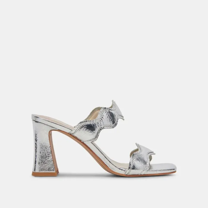 Dolce Vita Ilva Wide Heels Silver Distressed Leather Women Heels