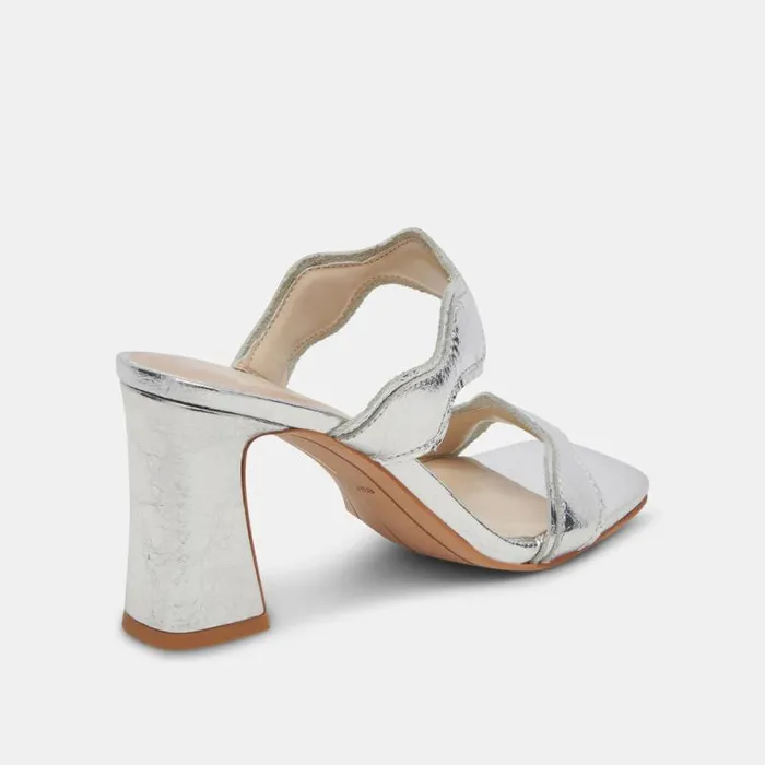 Dolce Vita Ilva Wide Heels Silver Distressed Leather Women Heels