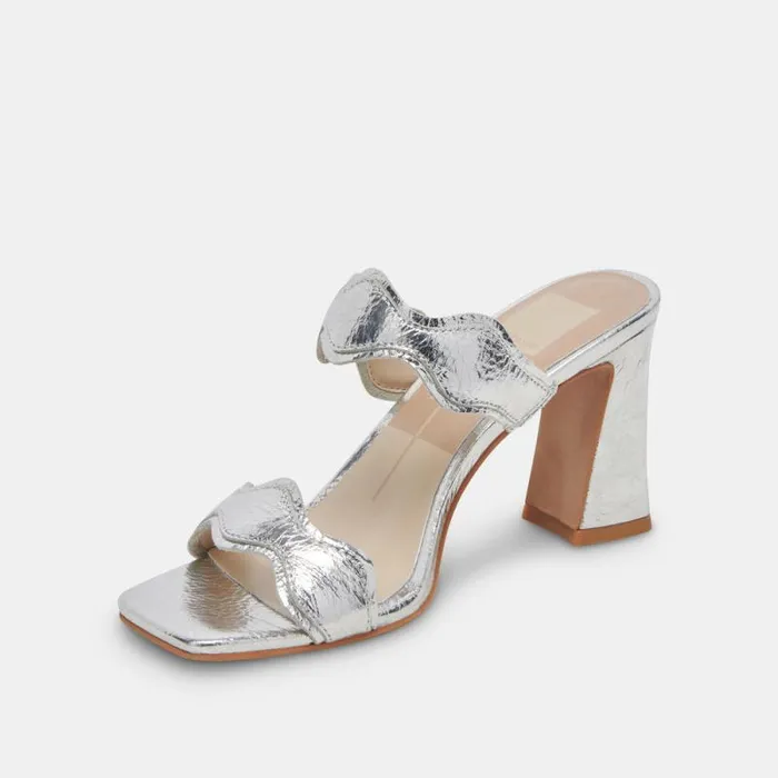 Dolce Vita Ilva Wide Heels Silver Distressed Leather Women Heels