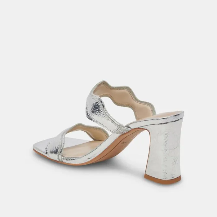 Dolce Vita Ilva Wide Heels Silver Distressed Leather Women Heels