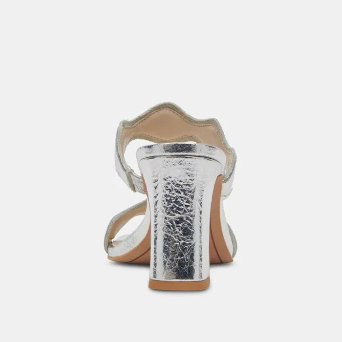 Dolce Vita Ilva Wide Heels Silver Distressed Leather Women Heels