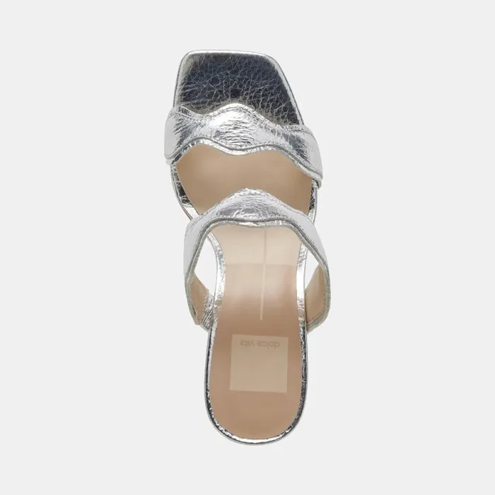 Dolce Vita Ilva Wide Heels Silver Distressed Leather Women Heels