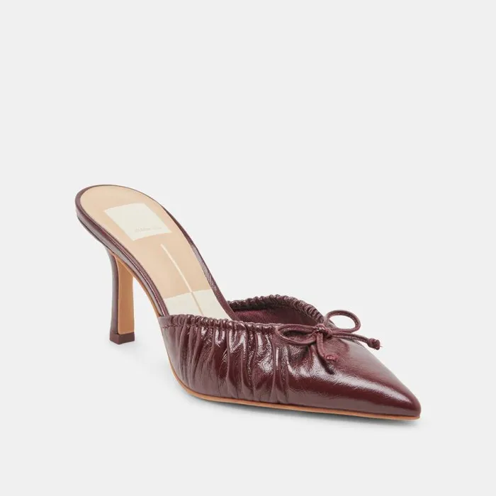 Dolce Vita Kairi Heels Cranberry Crinkle Patent Women Mules and Clogs