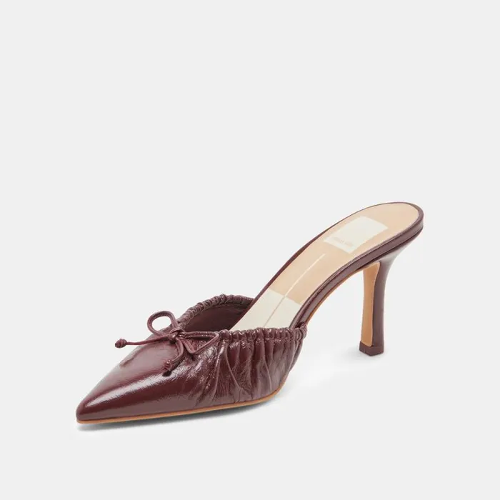 Dolce Vita Kairi Heels Cranberry Crinkle Patent Women Mules and Clogs